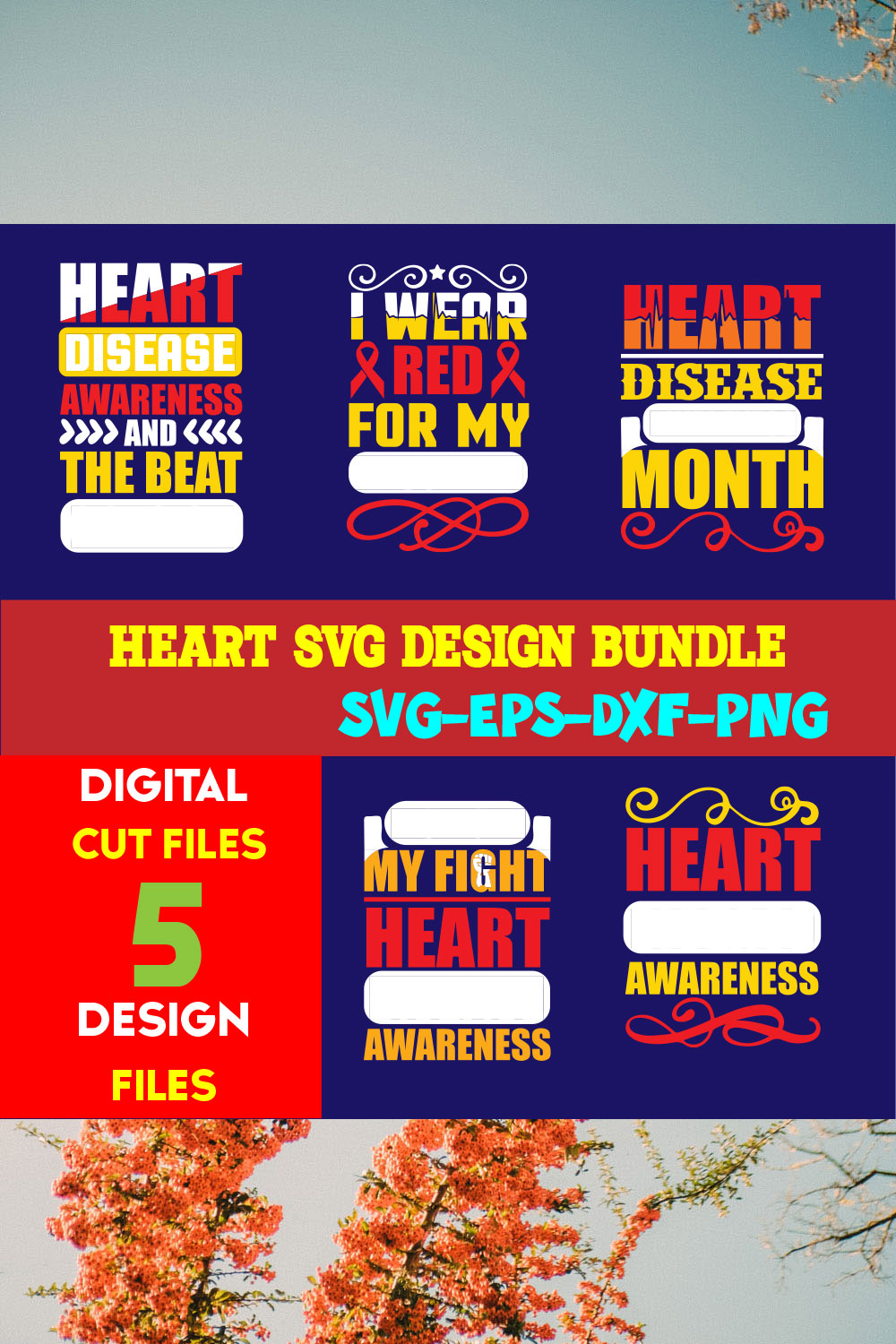 Heart T-shirt Design Bundle Volume-01 pinterest preview image.