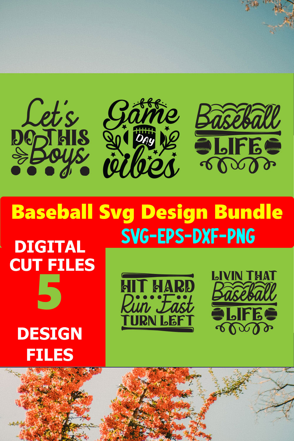 Baseball SVG T-shirt Design Bundle Volume-10 pinterest preview image.