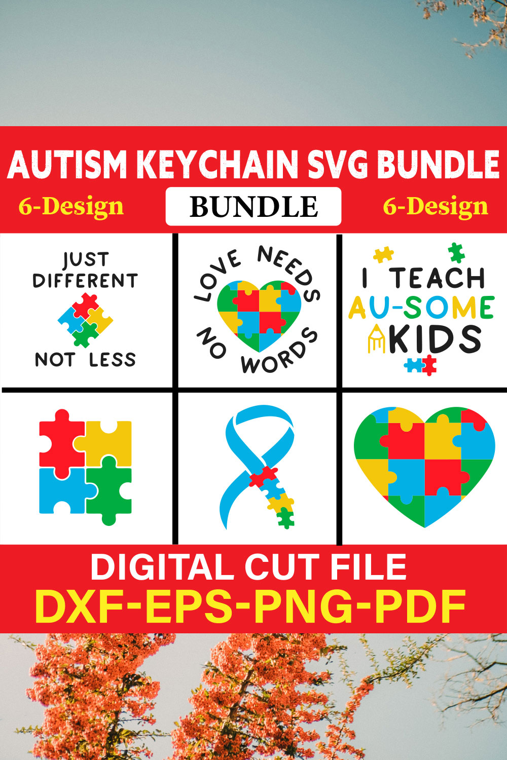 Autism Awareness Keychain T-shirt Design Bundle Vol-1 pinterest preview image.