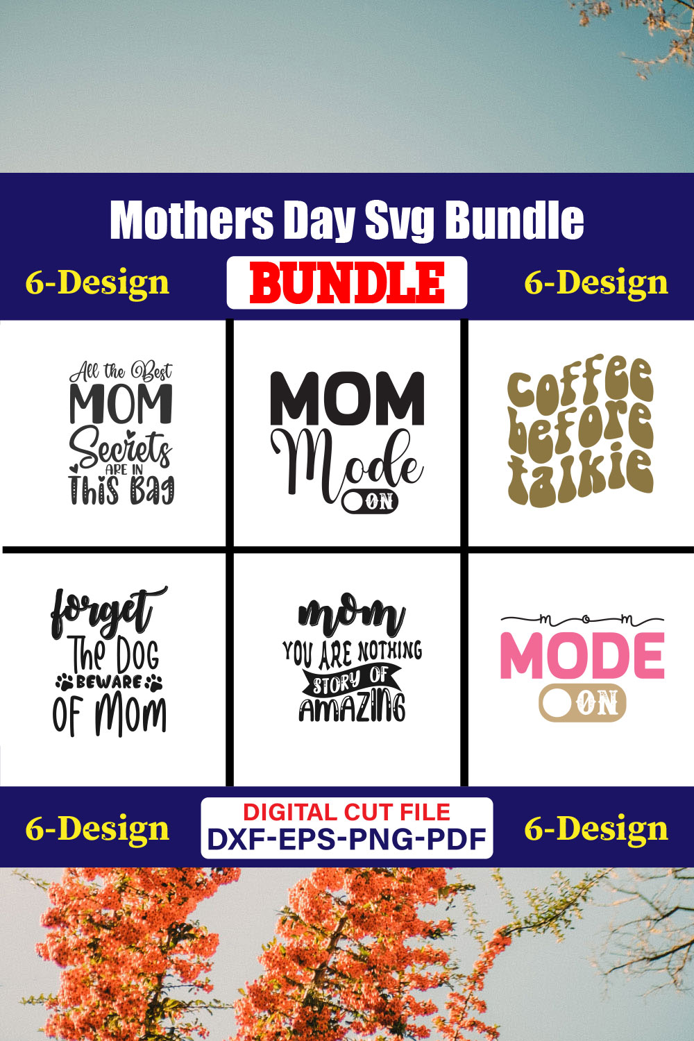 Mothers Day SVG Bundle, Mom life svg, Mama svg, Funny Mom Svg, Blessed mama svg, Mom of boys girls svg-Vol-126 pinterest preview image.