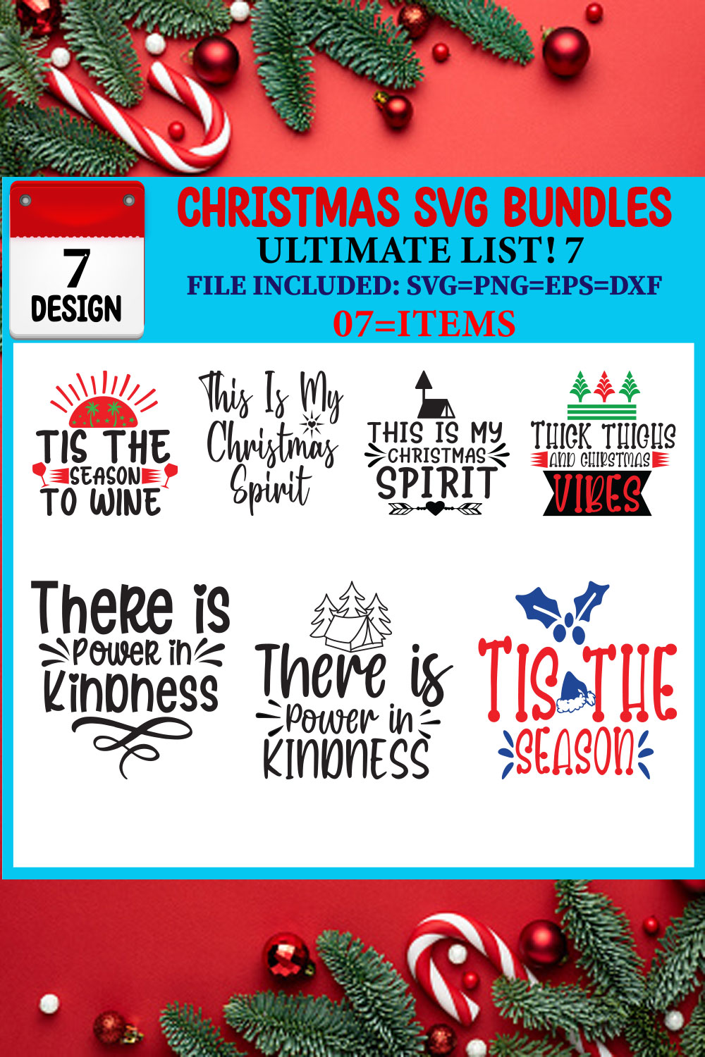 Ultimate List! Christmas SVG 07 T-shirt Design Bundle pinterest preview image.