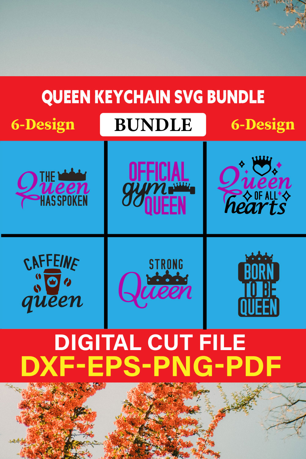 Queen Keychain T-shirt Design Bundle Vol-3 pinterest preview image.