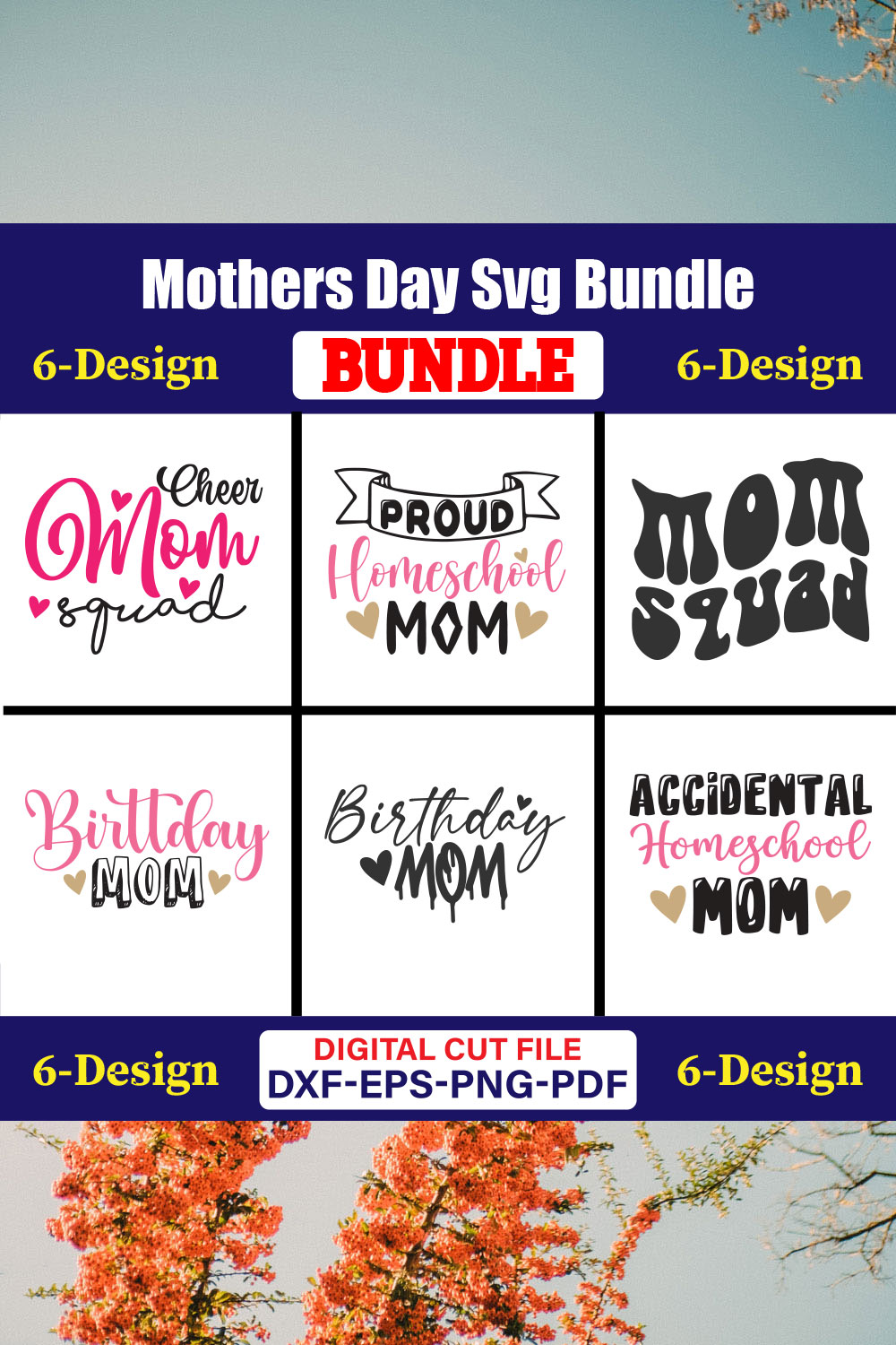 Mothers Day SVG Bundle, Mom life svg, Mama svg, Funny Mom Svg, Blessed mama svg, Mom of boys girls svg-Vol-68 pinterest preview image.