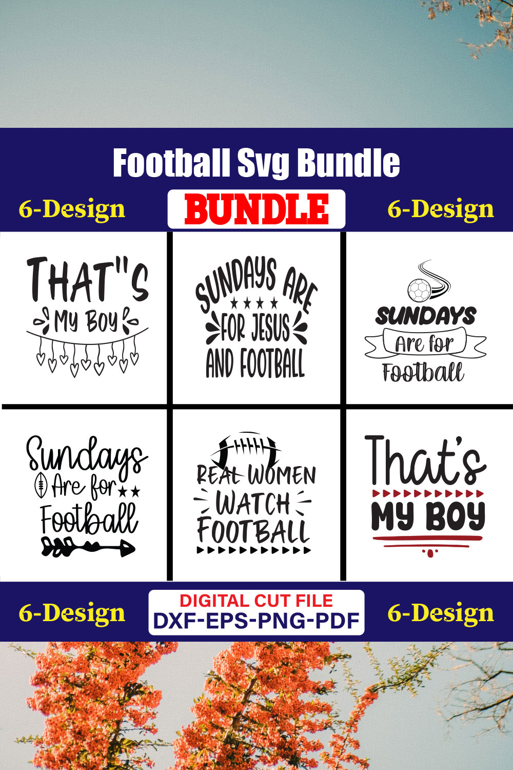 Football T-shirt Design Bundle Vol-02 pinterest preview image.