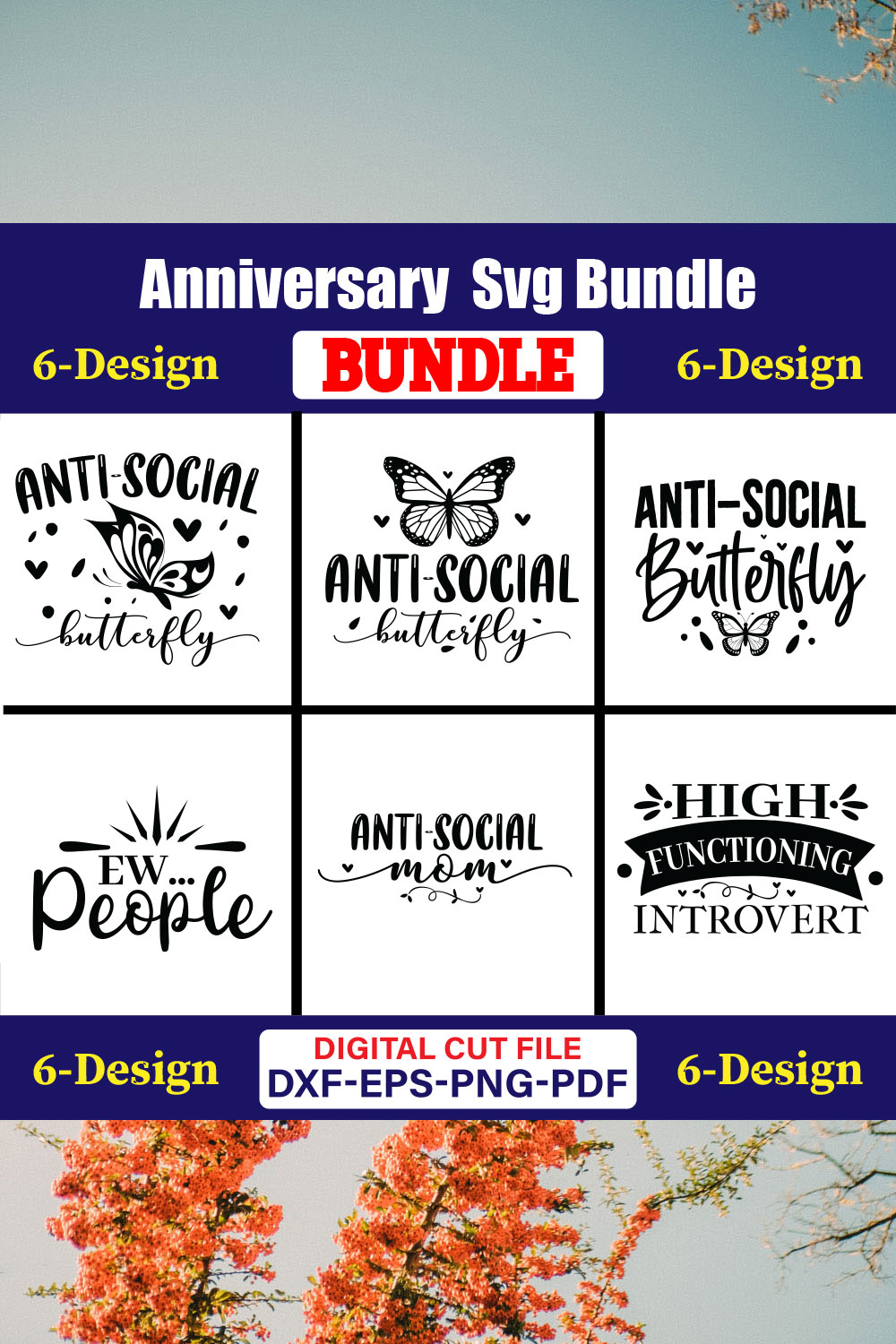 Antisocial T-shirt Design Bundle Vol-4 pinterest preview image.