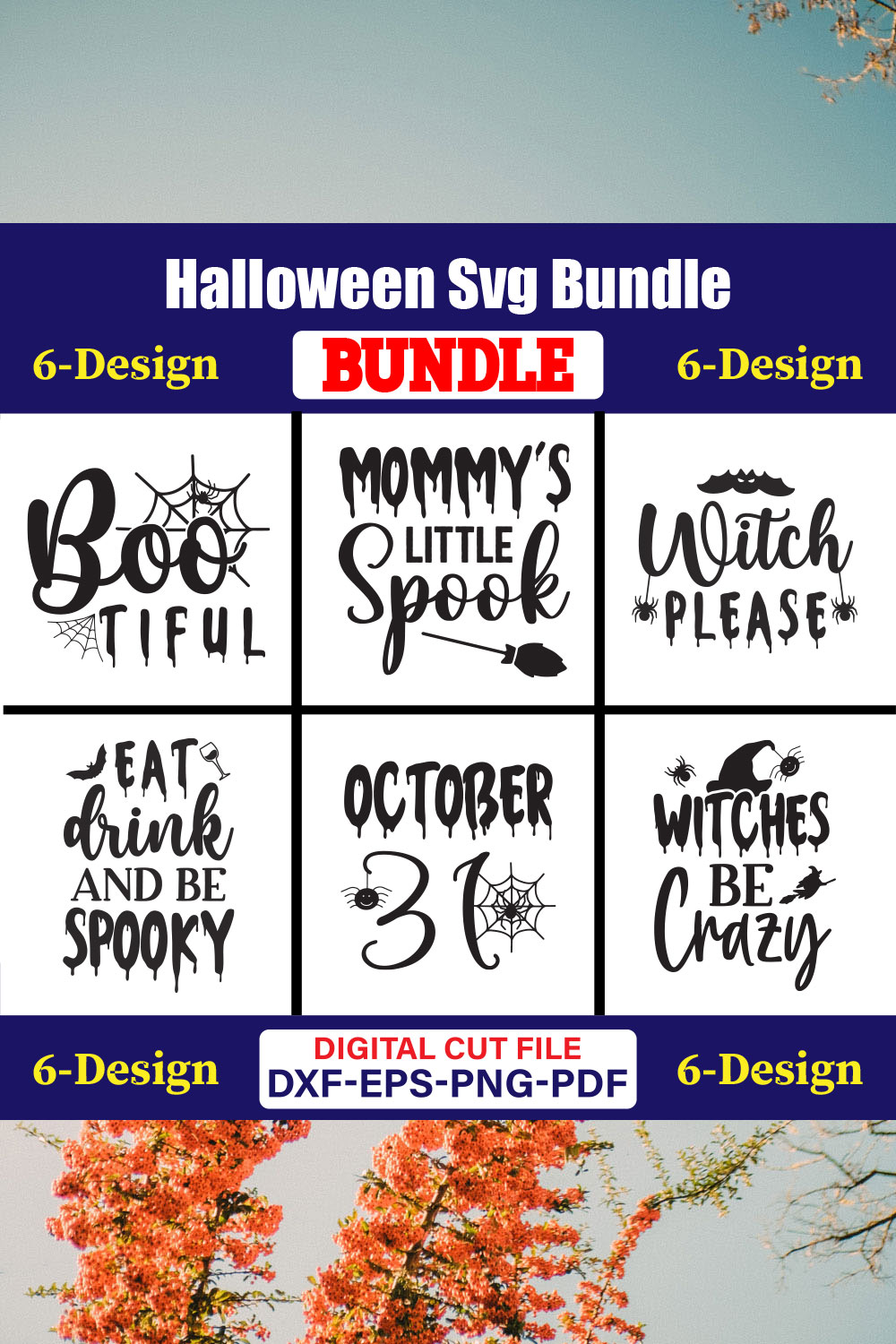 Halloween T-shirt Design Bundle Vol-7 pinterest preview image.