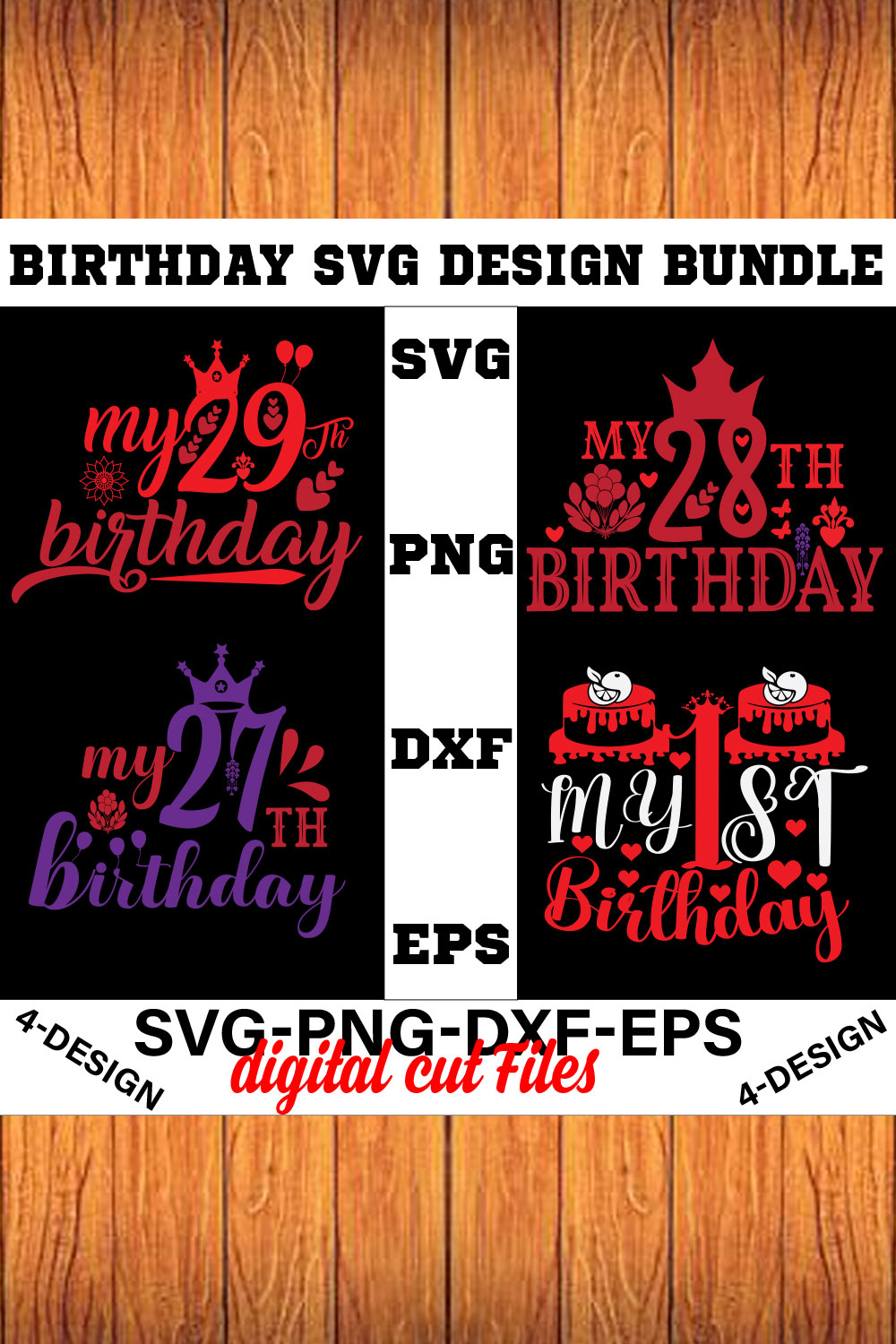 birthday svg design bundle Happy birthday svg bundle hand lettered birthday svg birthday party svg Volume-24 pinterest preview image.