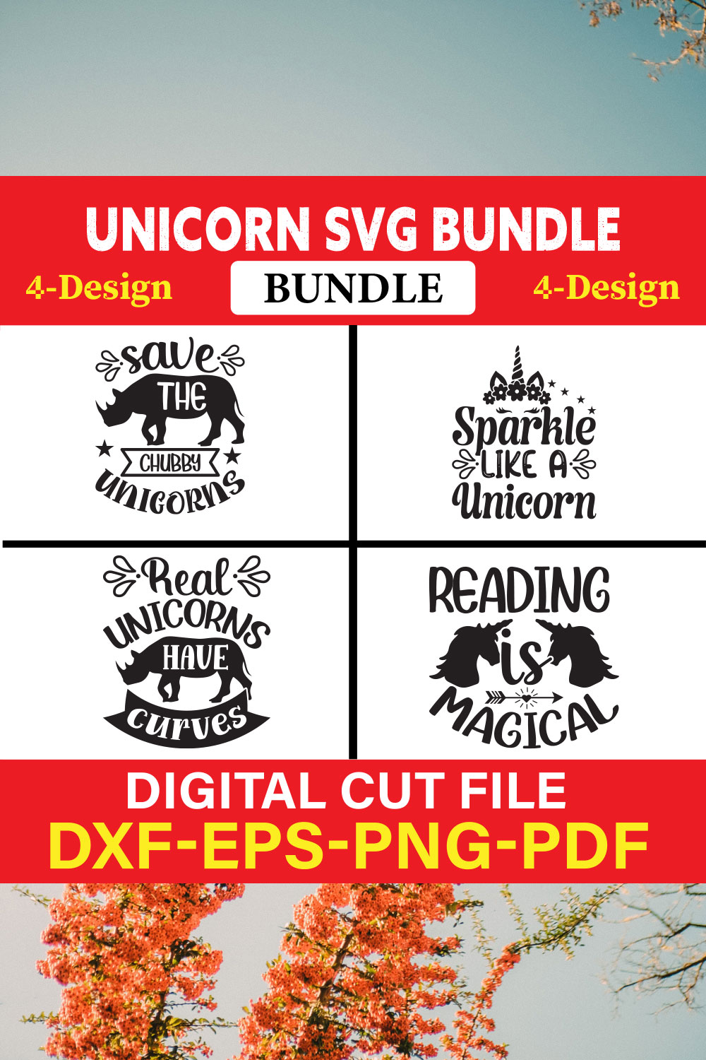 Unicorn T-shirt Design Bundle Vol-4 pinterest preview image.