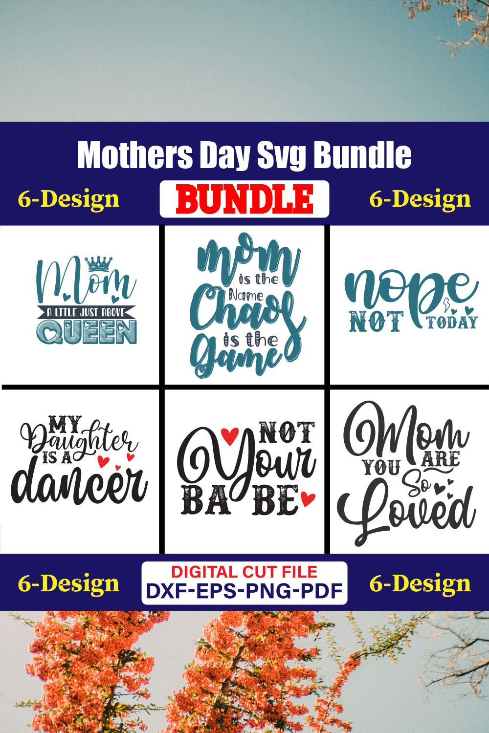Mothers Day SVG Bundle, Mom life svg, Mama svg, Funny Mom Svg, Blessed mama svg, Mom of boys girls svg-Vol-119 pinterest preview image.