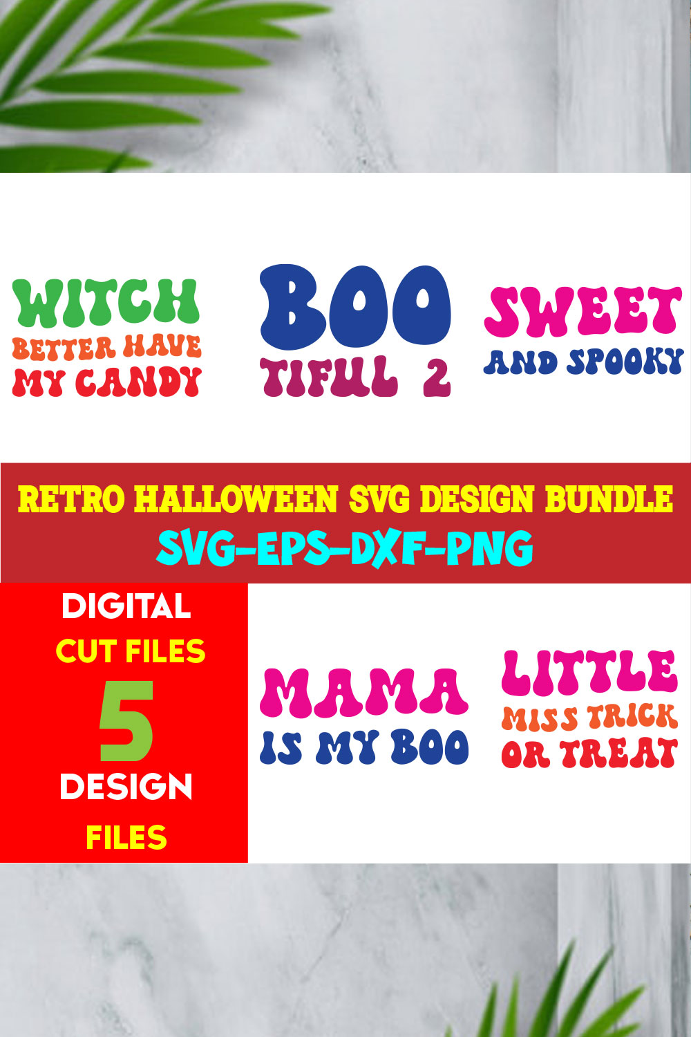 Retro Halloween T-shirt Design Bundle Volume-02 pinterest preview image.