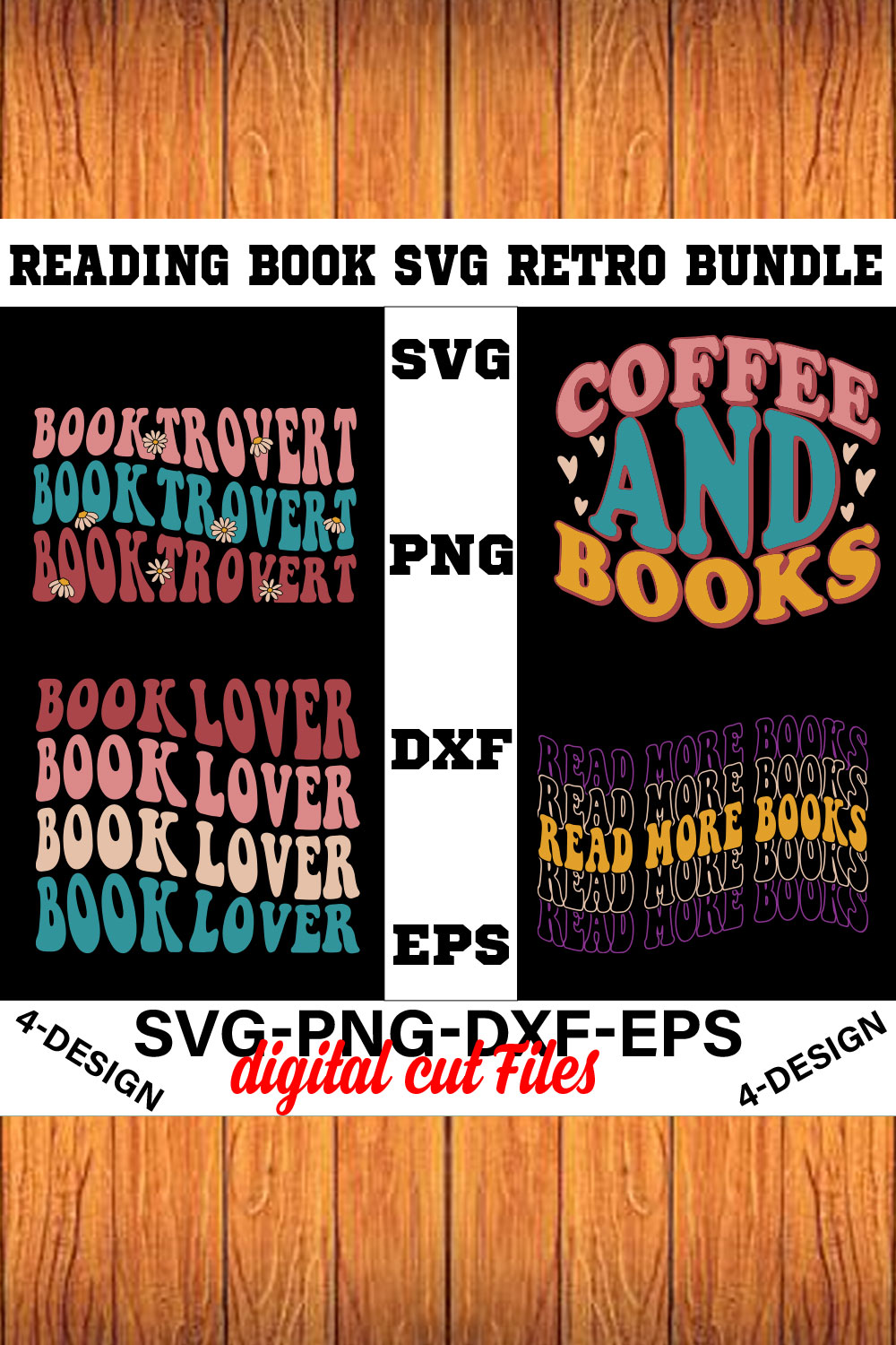 Reading Book SVG Retro Bundle Vol-04 pinterest preview image.