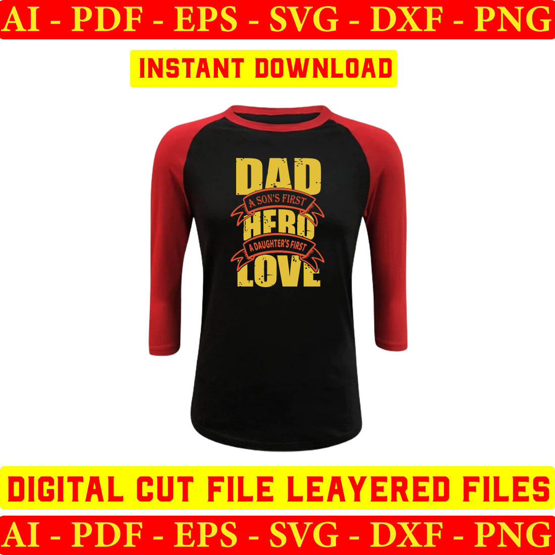 Black and red shirt with the words dad hero love on it.