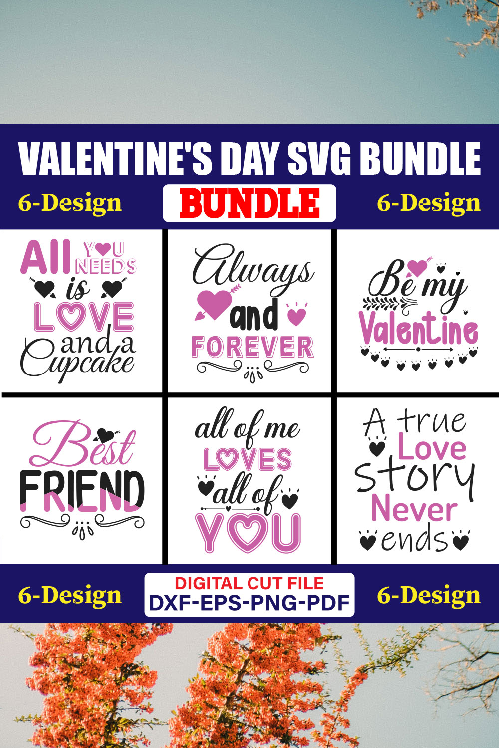 Valentine's Day SVG T-shirt Design Bundle Vol-41 pinterest preview image.