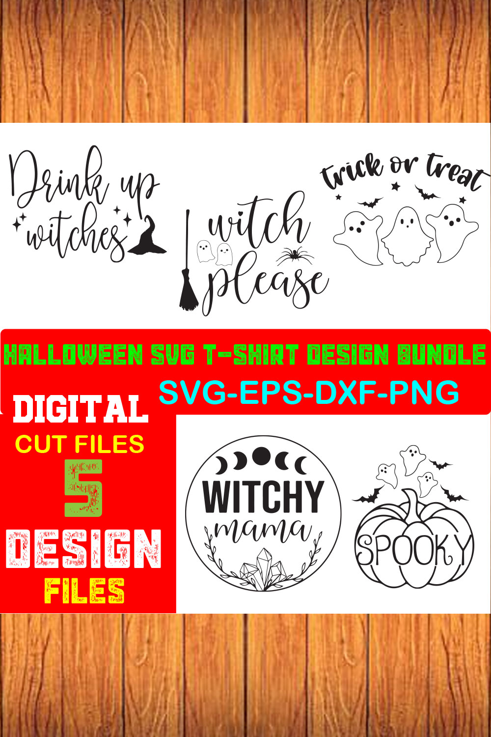 Halloween Svg T-shirt Design Bundle pinterest preview image.