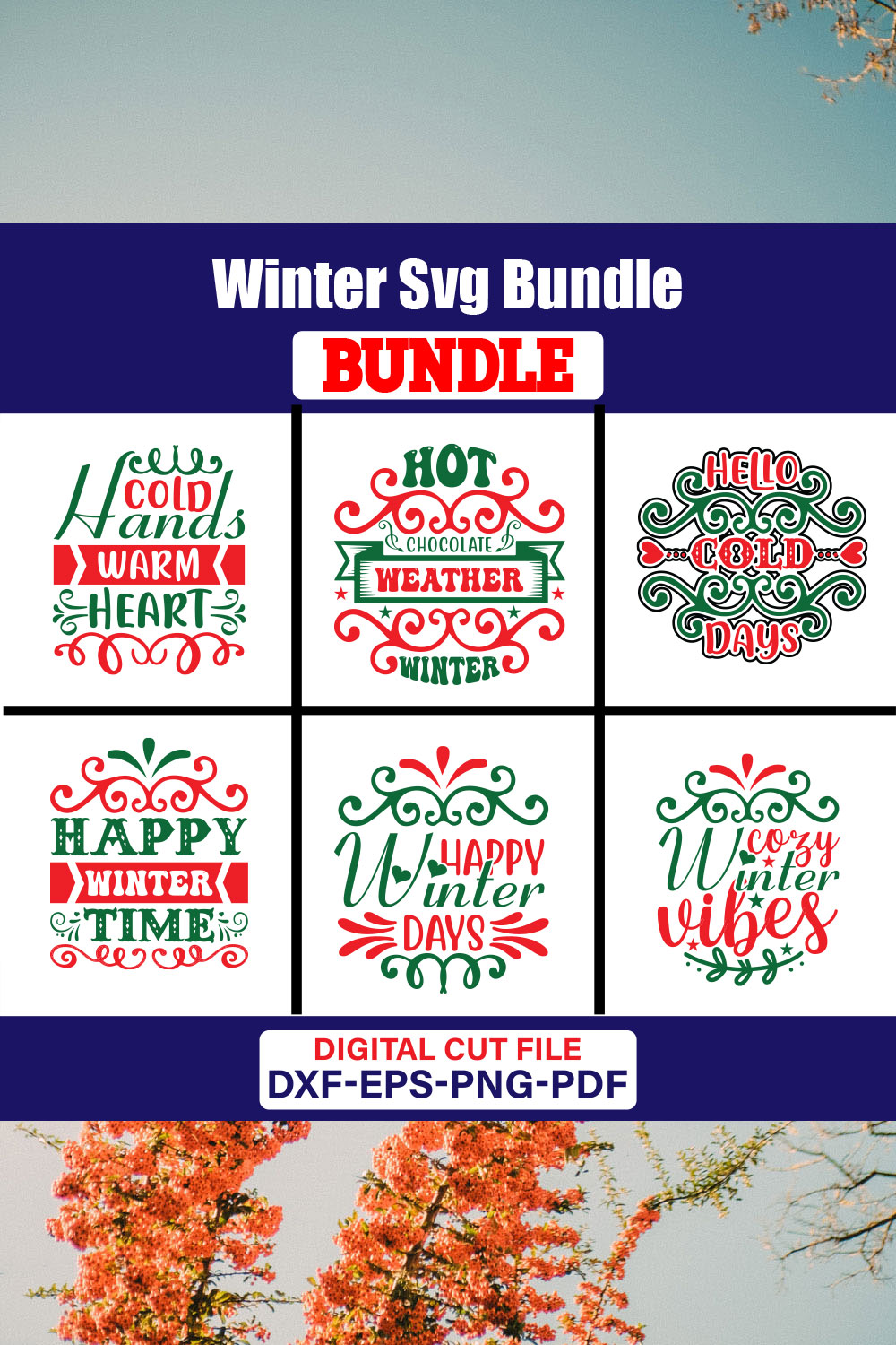 Winter T-shirt Design Bundle Vol-01 pinterest preview image.