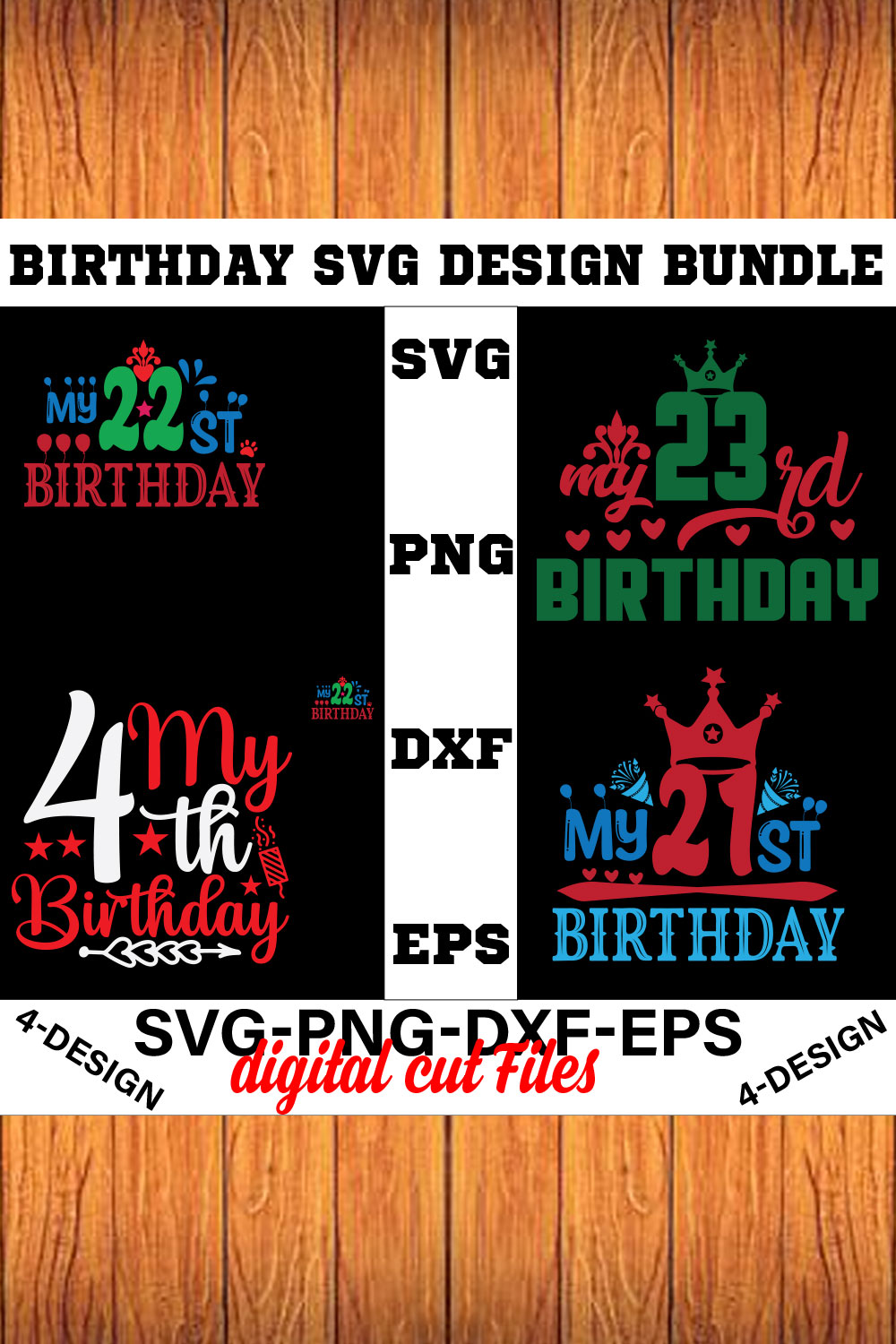 birthday svg design bundle Happy birthday svg bundle hand lettered birthday svg birthday party svg Volume-22 pinterest preview image.