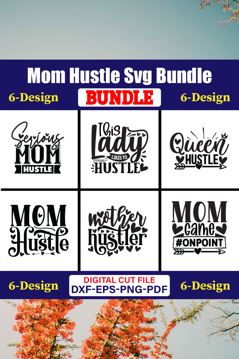 Mom Hustle T-shirt Design Bundle Vol-02 pinterest preview image.