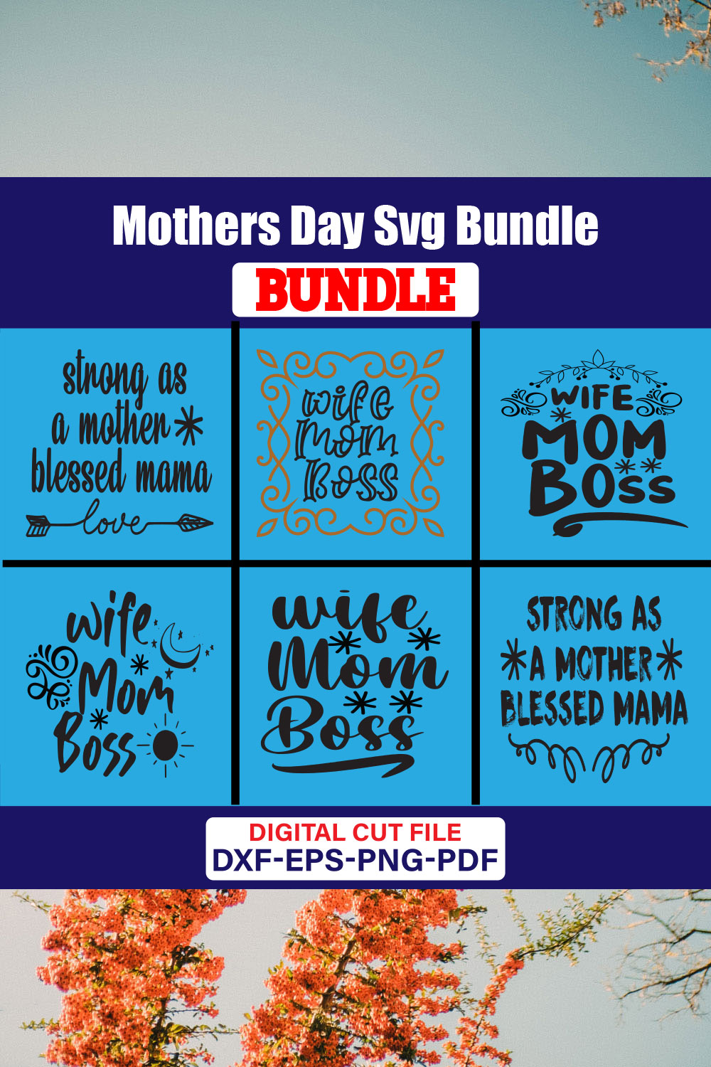 Mothers Day SVG T-shirt Design Bundle Vol-54 pinterest preview image.