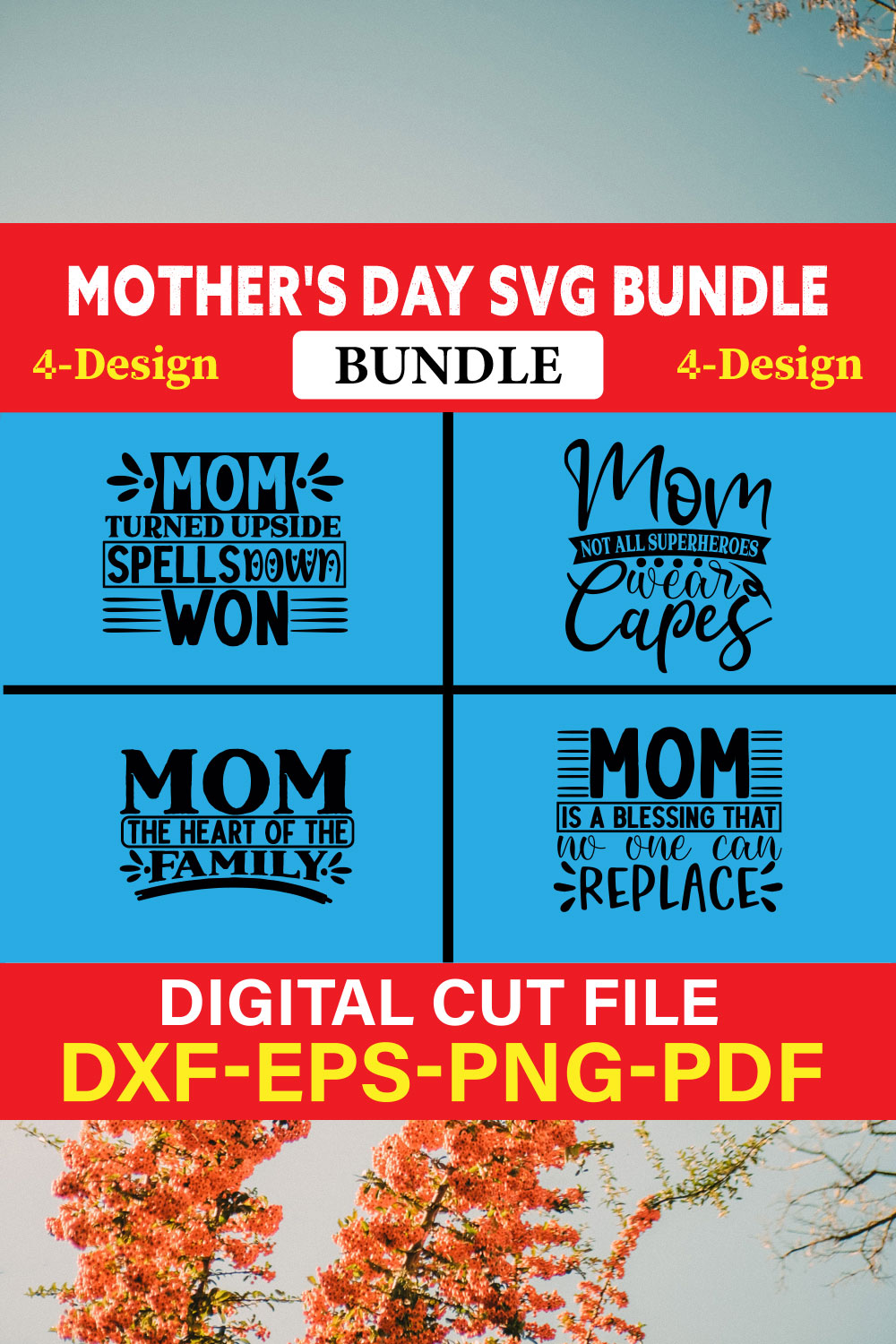 Mother's Day SVG T-shirt Design Bundle Vol-50 pinterest preview image.