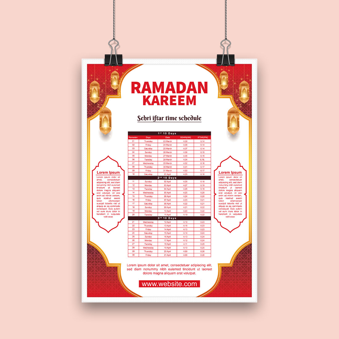 Realistic Ramadan calendar template preview image.
