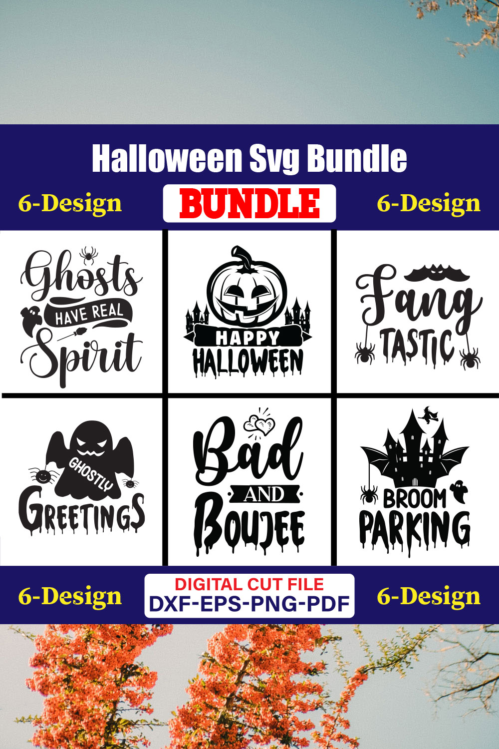 Halloween T-shirt Design Bundle Vol-6 pinterest preview image.