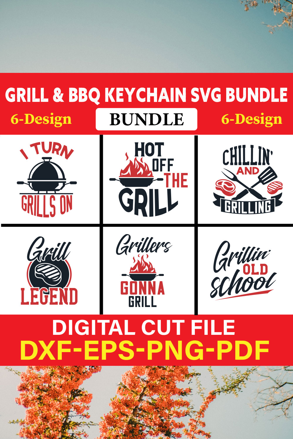 Grill & BBQ Keychain T-shirt Design Bundle Vol-2 pinterest preview image.