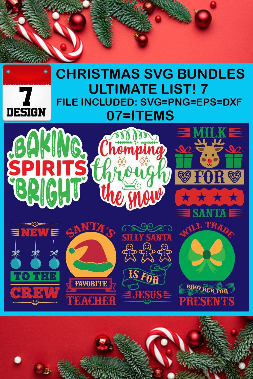 Free Ultimate List! 7 Christmas SVG Bundles pinterest preview image.