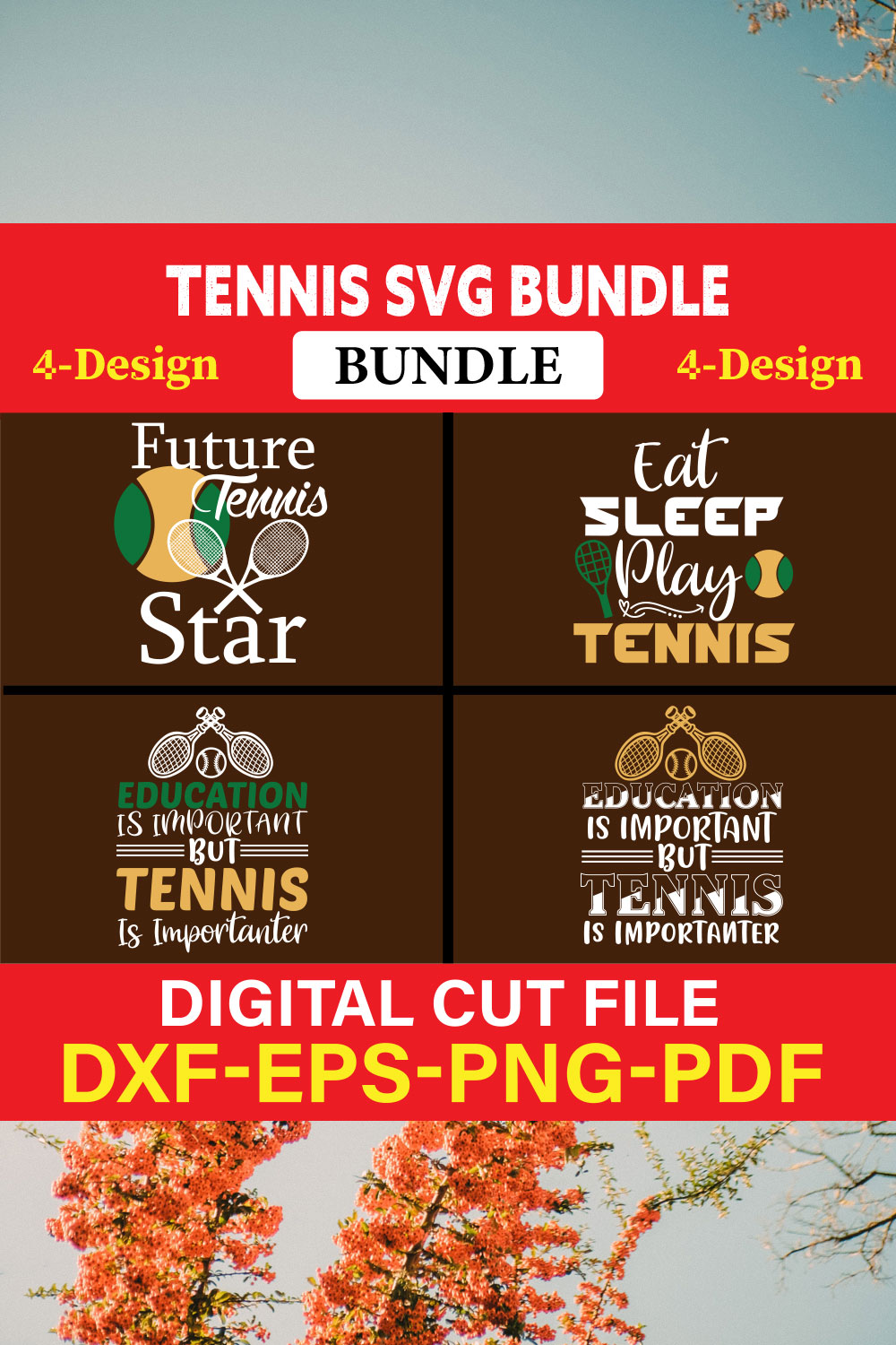 Tennis T-shirt Design Bundle Vol-1 pinterest preview image.