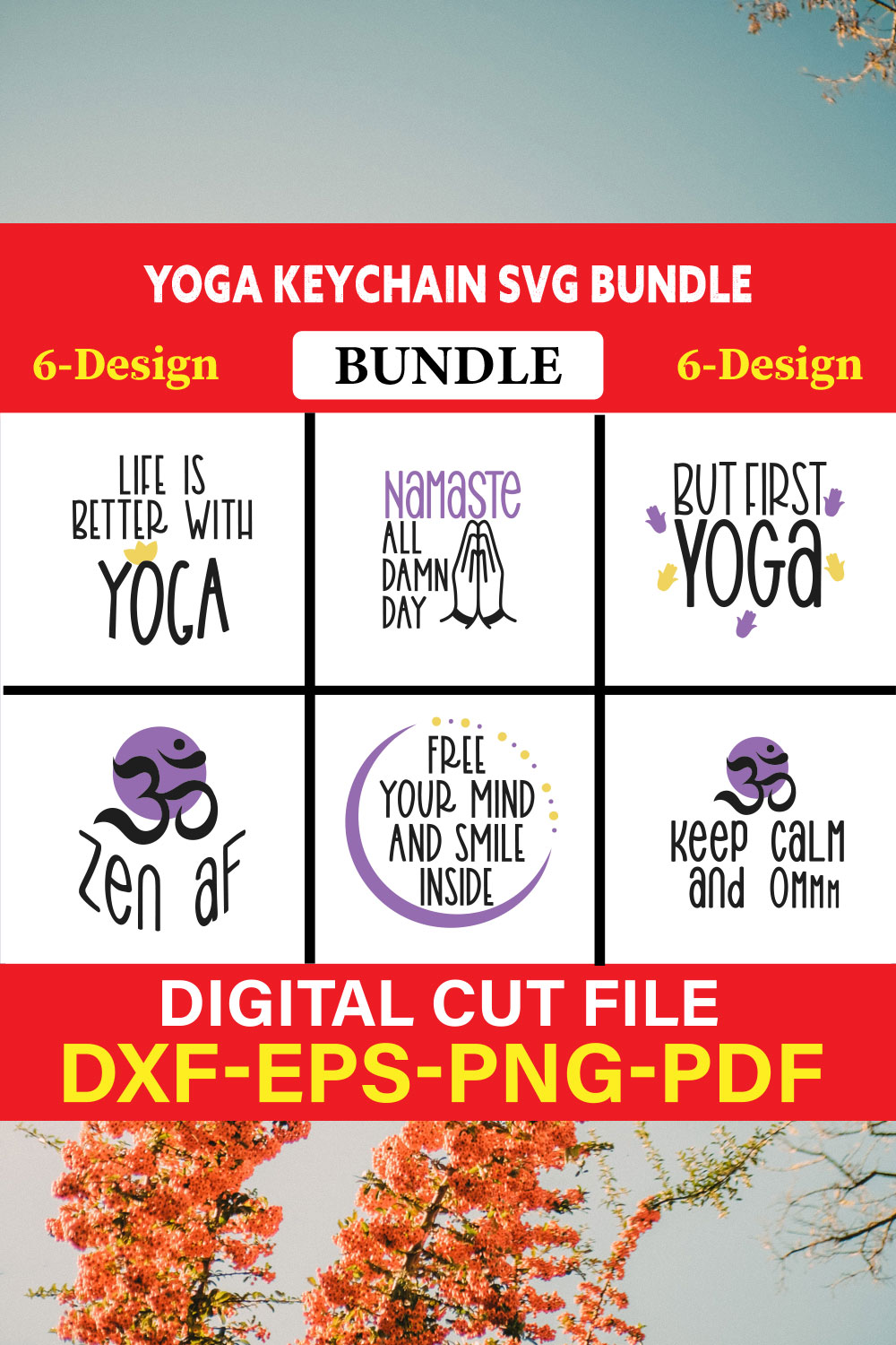 Yoga Keychain T-shirt Design Bundle Vol-1 pinterest preview image.