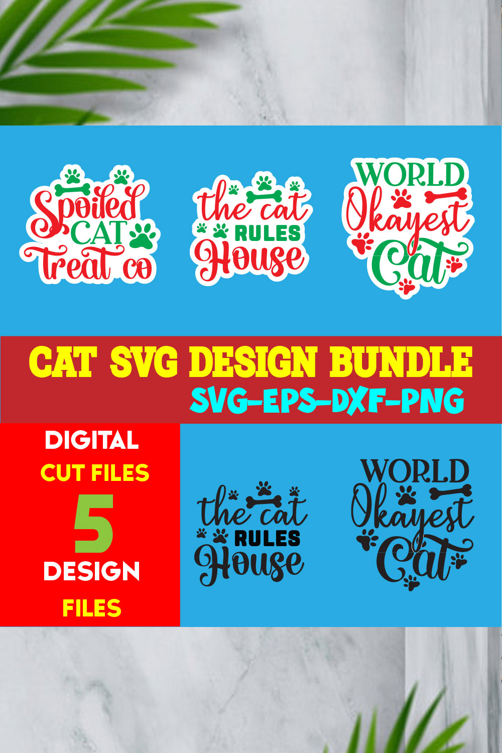 Cat T-shirt Design Bundle Volume-07 pinterest preview image.