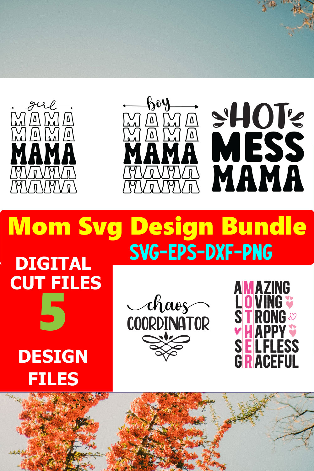 Mom SVG T-shirt Design Bundle Volume-01 pinterest preview image.