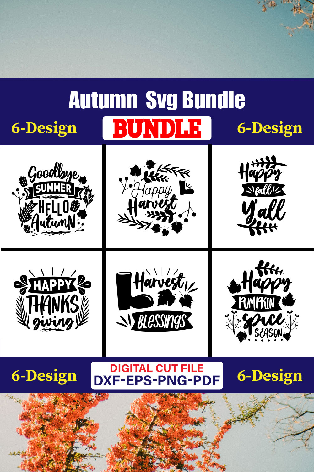 Autumn SVG T-shirt Design Bundle Vol-03 pinterest preview image.