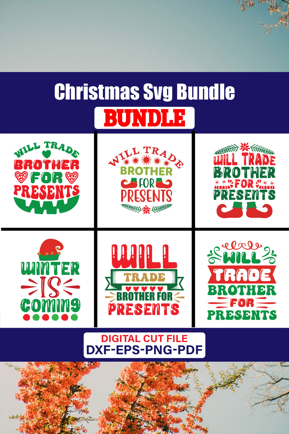 Christmas T-shirt Design Bundle Vol-84 pinterest preview image.