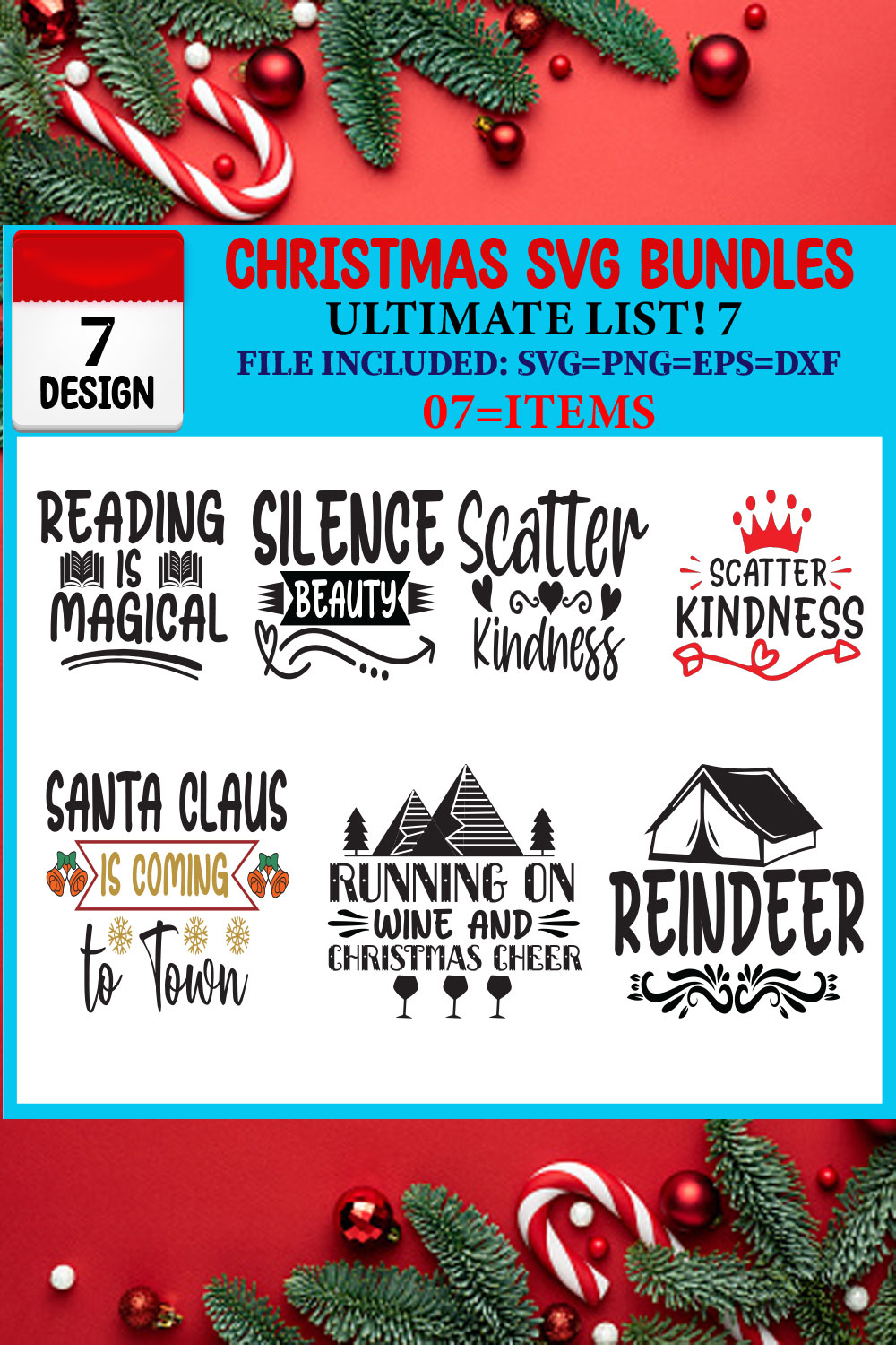 Ultimate List! Christmas SVG 07 T-shirt Design Bundle pinterest preview image.