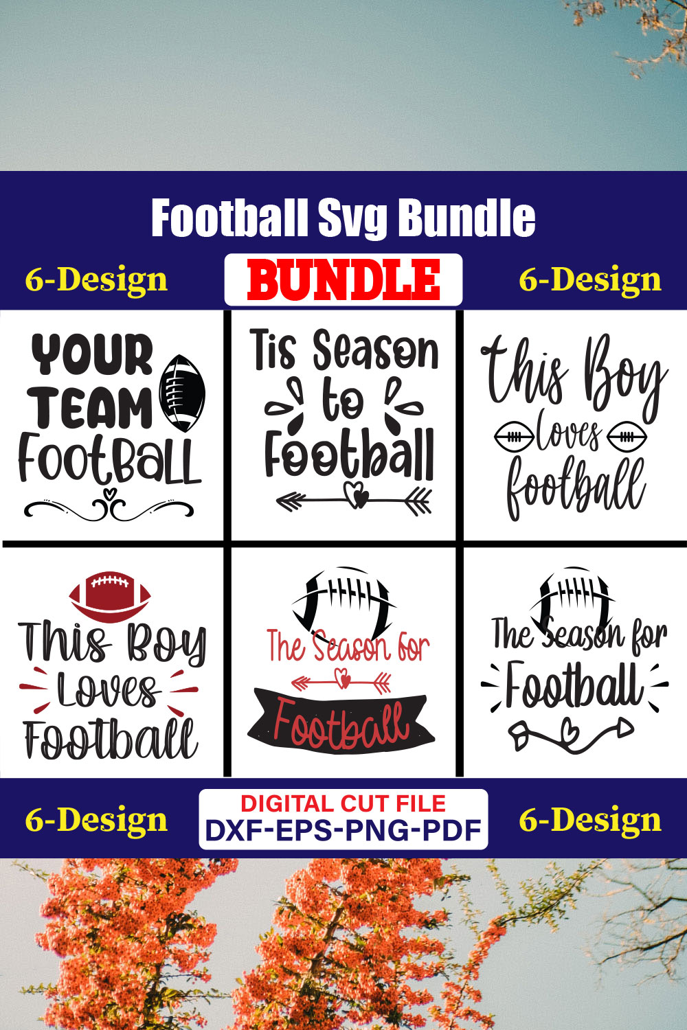 Football T-shirt Design Bundle Vol-03 pinterest preview image.