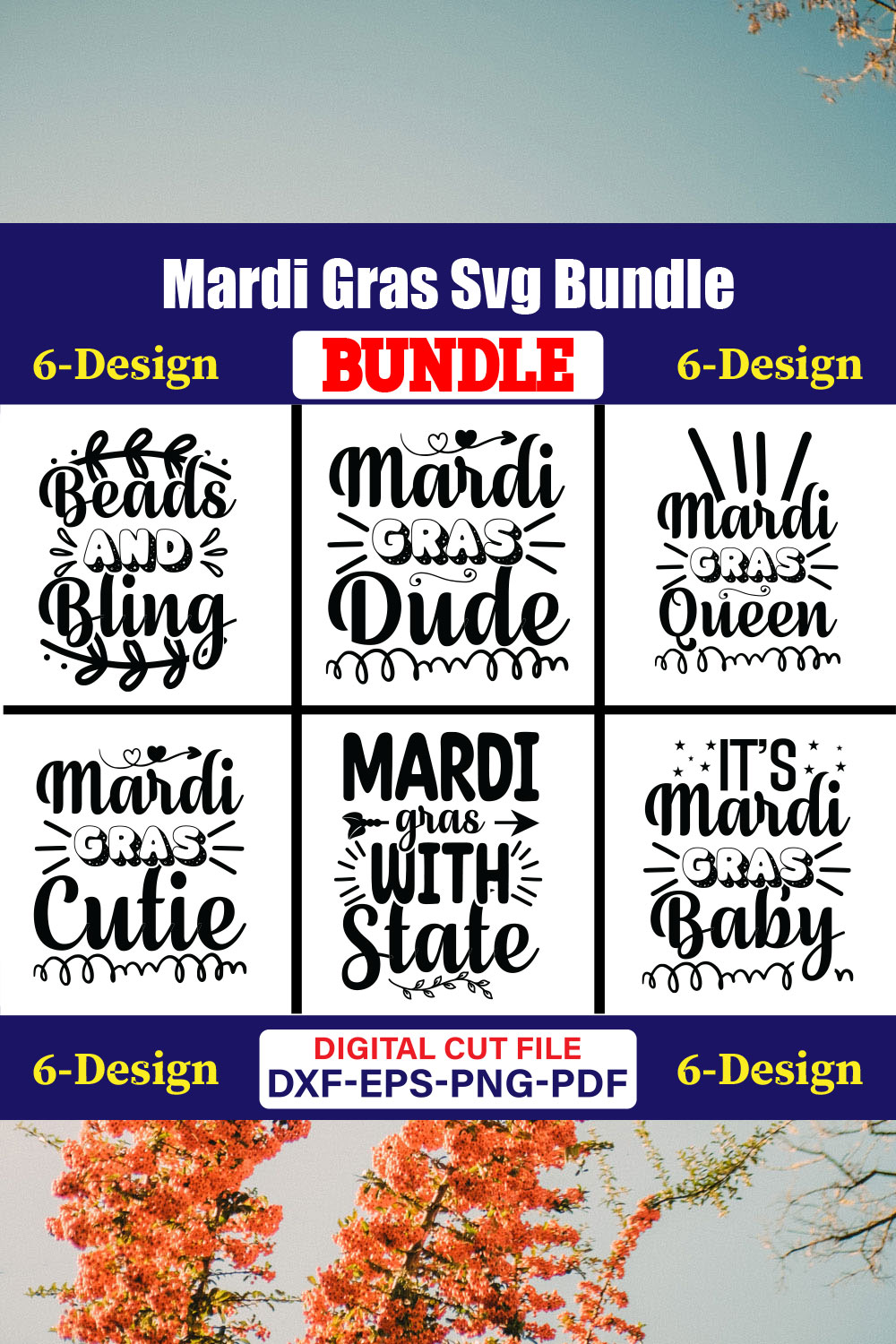 Mardi Gras T-shirt Design Bundle Vol-03 pinterest preview image.