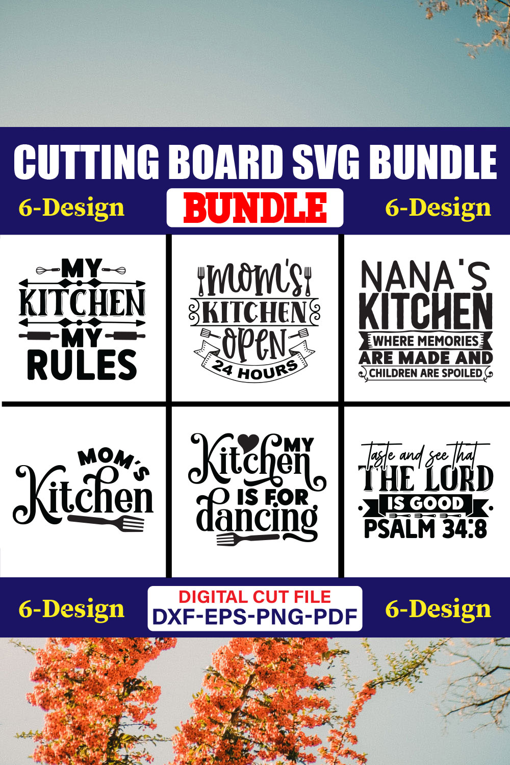 Cutting Board SVG T-shirt Design Bundle Vol-12 pinterest preview image.