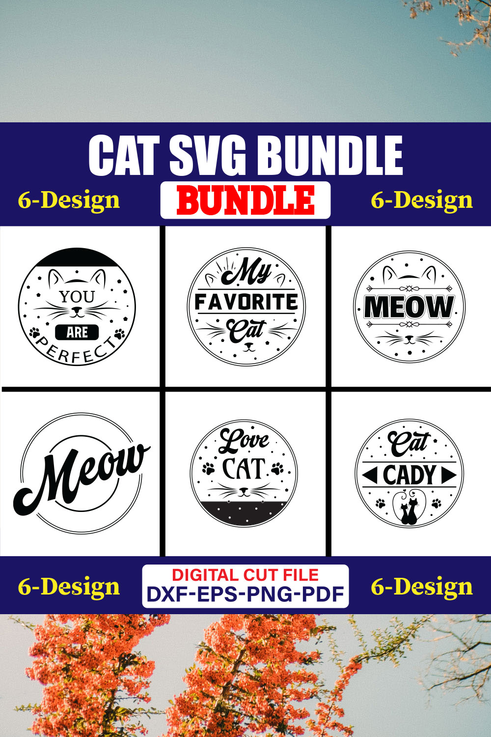 Cat SVG T-shirt Design Bundle Vol-10 pinterest preview image.