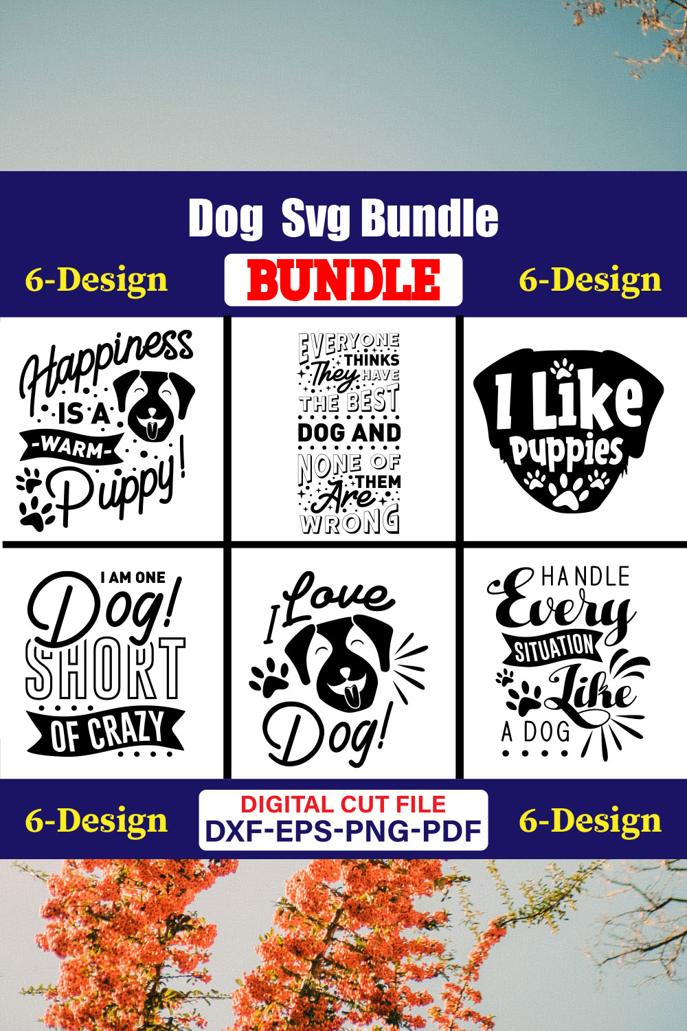 Dog SVG T-shirt Design Bundle Vol-21 pinterest preview image.