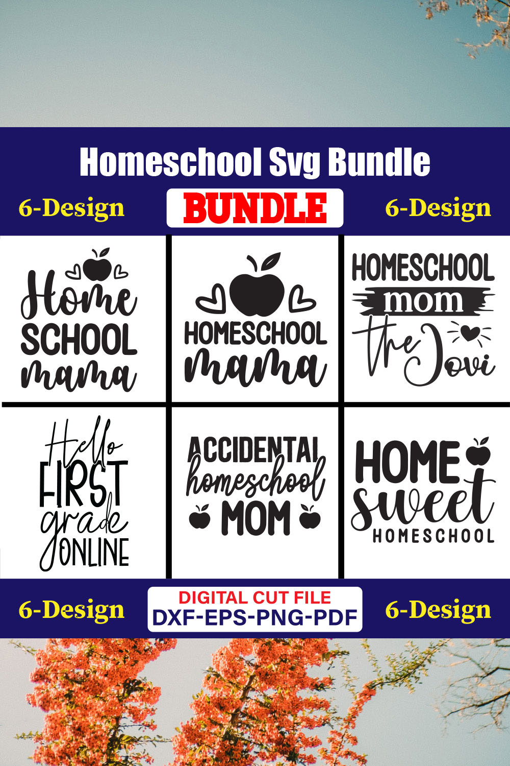 Homeschool T-shirt Design Bundle Vol-01 pinterest preview image.