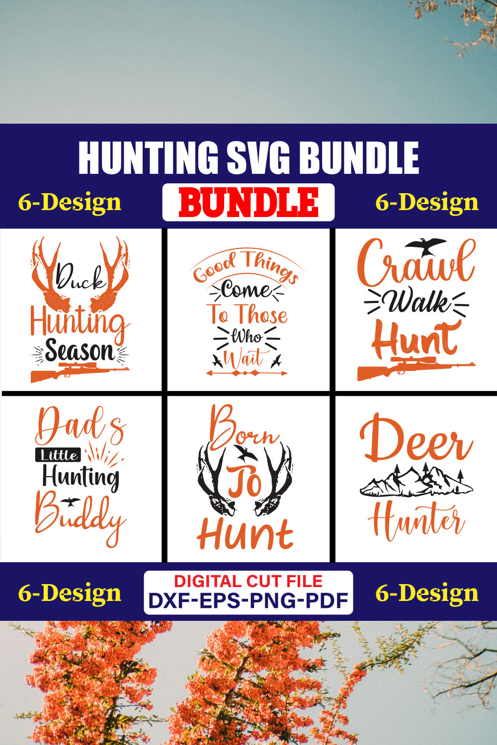 Hunting SVG T-shirt Design Bundle Vol-02 pinterest preview image.