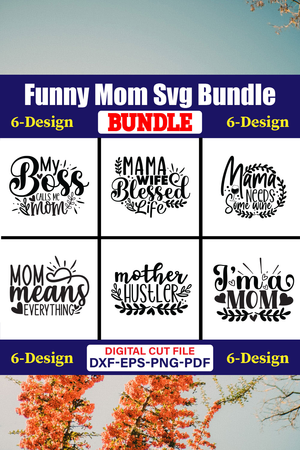 Funny Mom SVG T-shirt Design Bundle Vol-02 pinterest preview image.