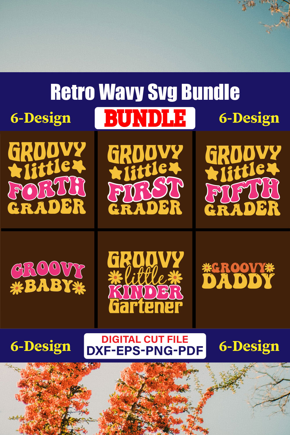 Retro Wavy T-shirt Design Bundle Vol-01 pinterest preview image.