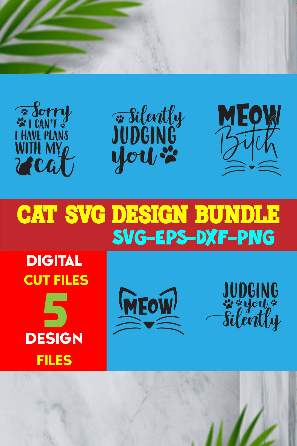 Cat T-shirt Design Bundle Volume-17 pinterest preview image.