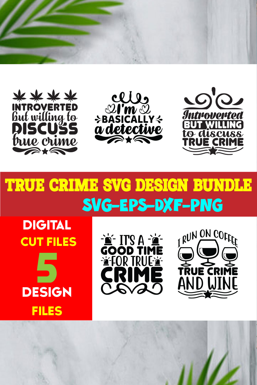 True Crime T-shirt Design Bundle Volume-02 pinterest preview image.