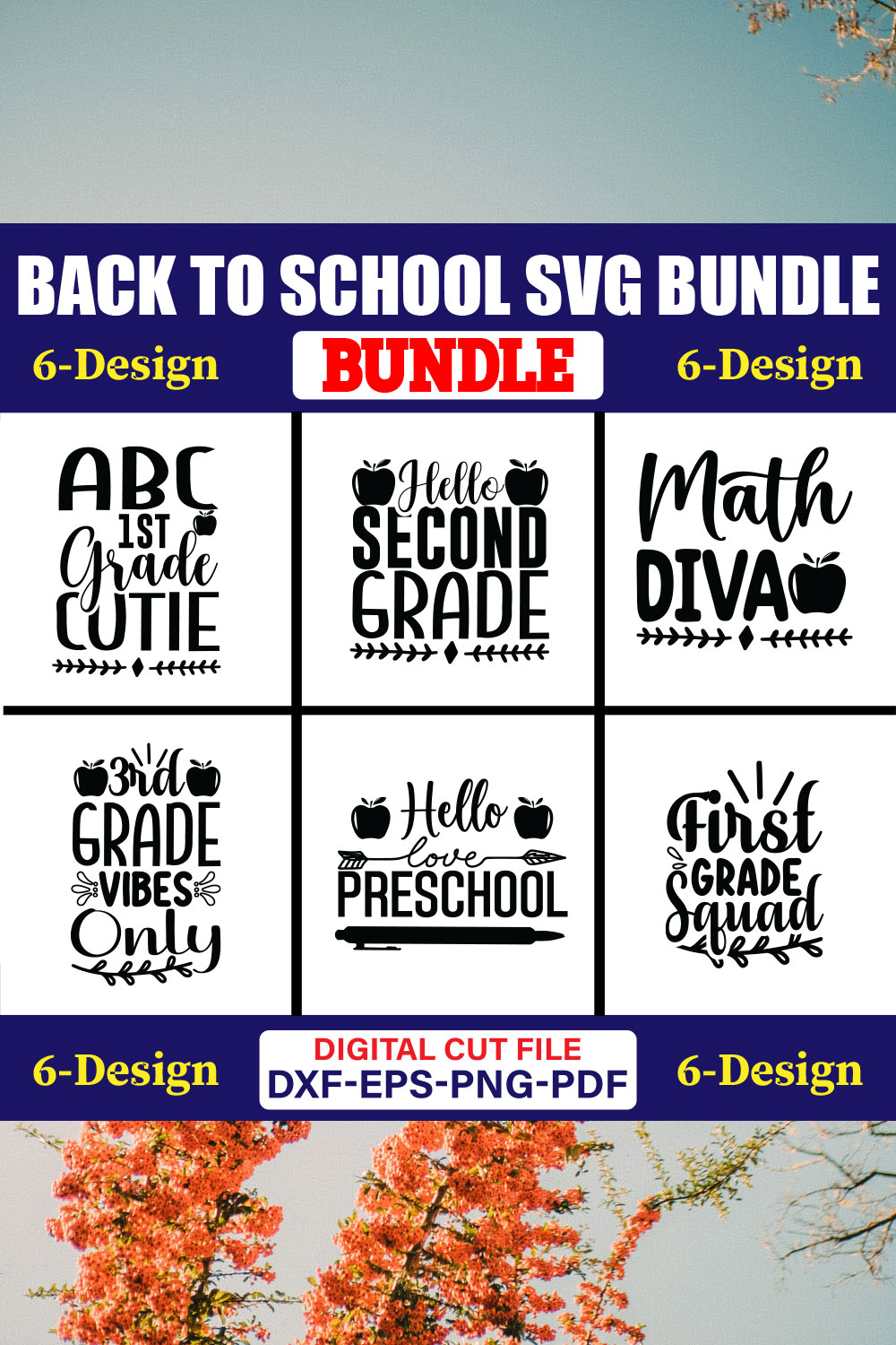 Back To School SVG T-shirt Design Bundle Vol-31 pinterest preview image.