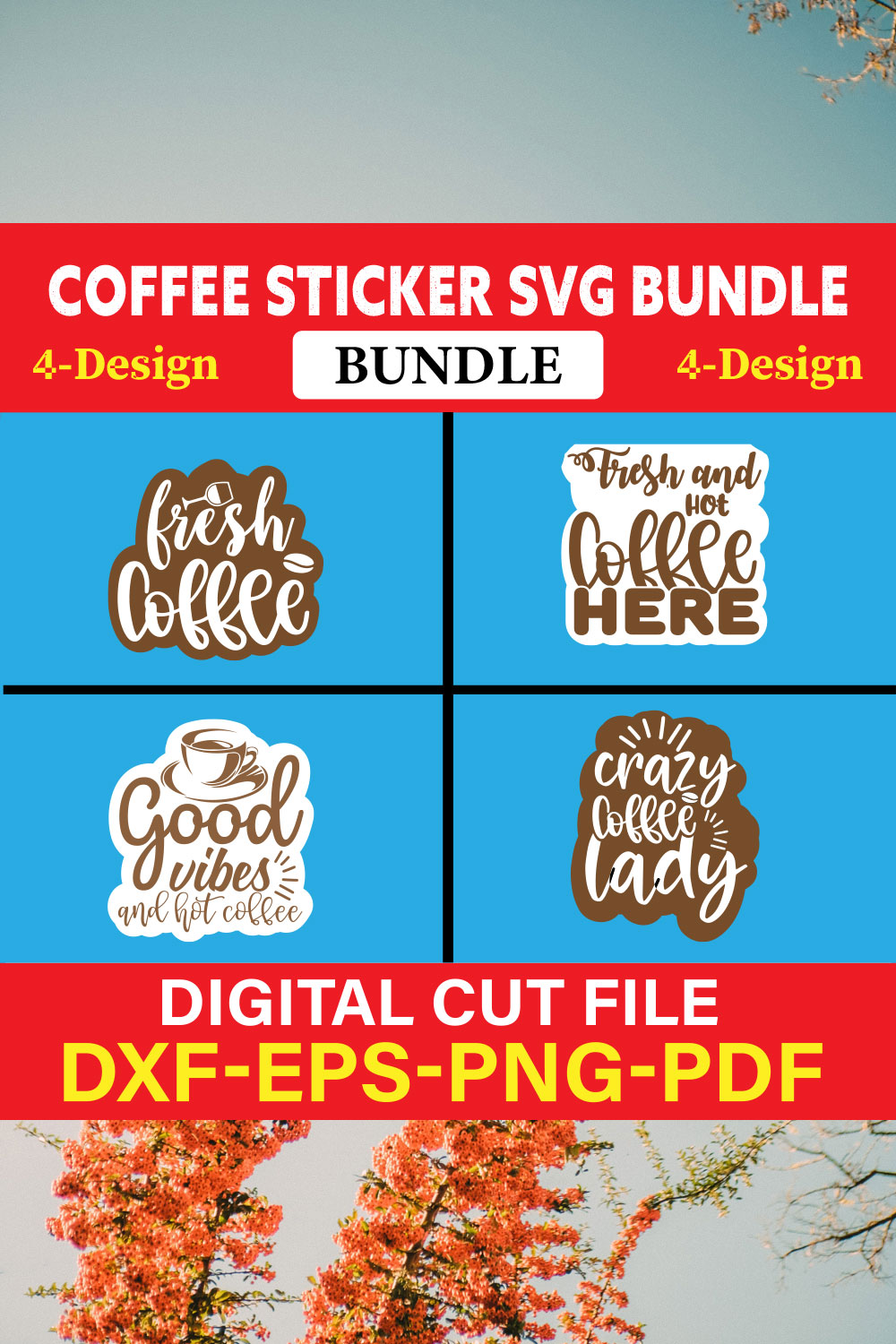 Coffee Sticker T-shirt Design Bundle Vol-3 pinterest preview image.