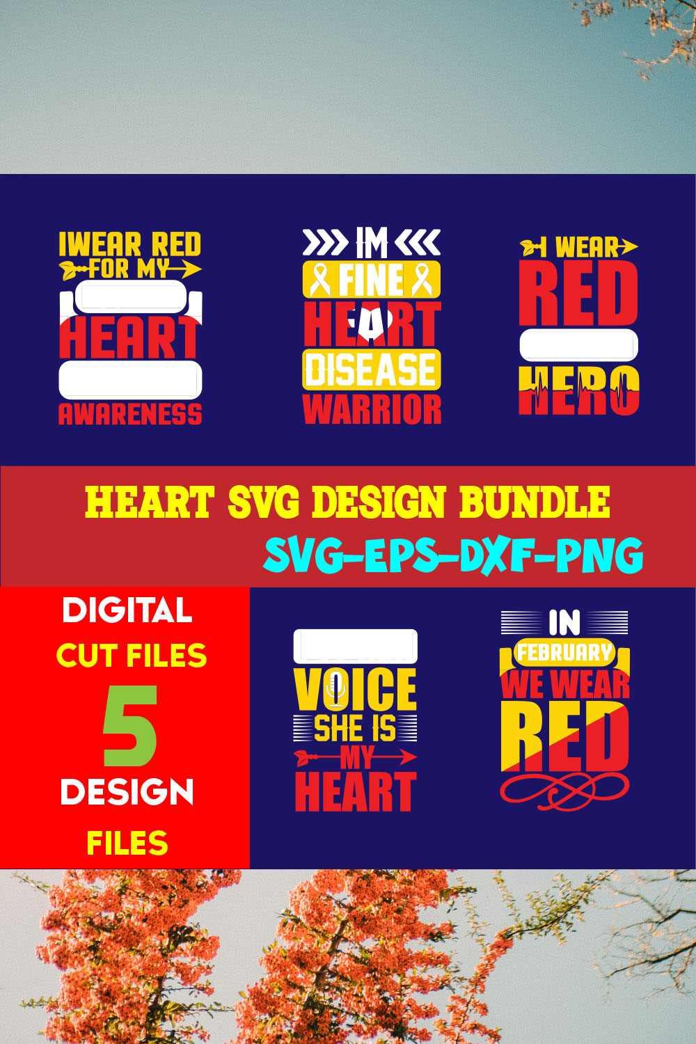 Heart T-shirt Design Bundle Volume-02 pinterest preview image.