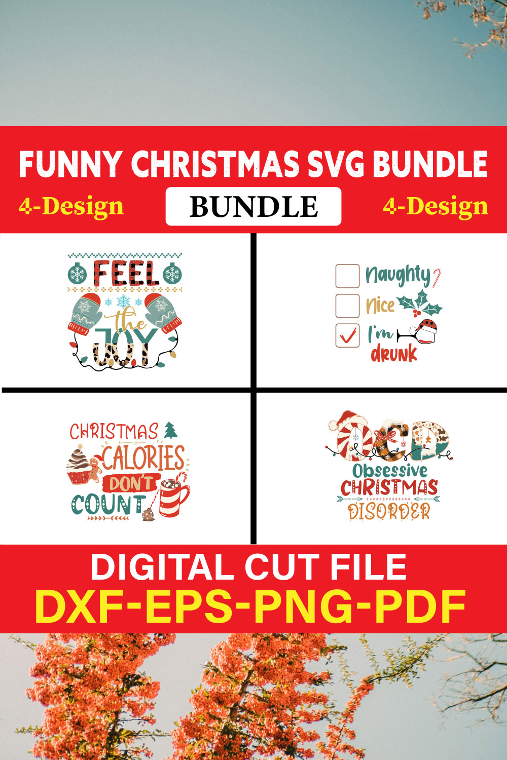 Funny Christmas T-shirt Design Bundle Vol-2 pinterest preview image.