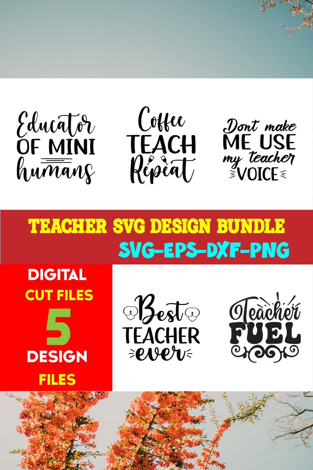 Teacher T-shirt Design Bundle Volume-06 pinterest preview image.